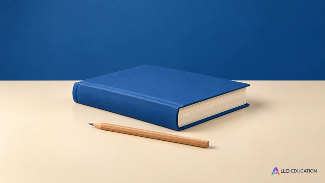 Un livre fermé uni et un crayon de bois.