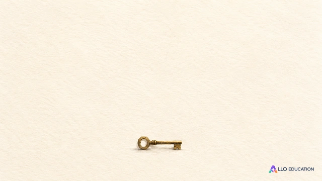 Une minuscule clé en laiton entière évoque le corpus sur un fond ivoire.