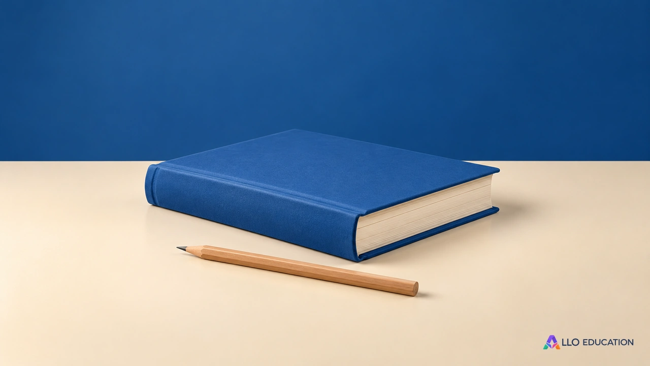 Un livre fermé uni et un crayon de bois.